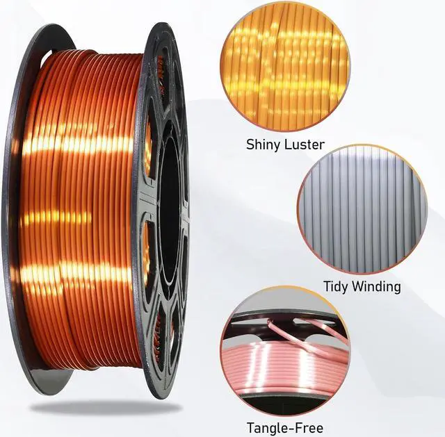 Alt view image 3 of 5 - 1.75mm 4 Spools Silk PLA 3D Printer Filament Bundle: Shiny Metallic Gold/Silver/Copper/Rose Gold, Each Spool 250g, Widely Fit for 3D Printer/Pen, Total 1Kg 3D Printing Filament Material