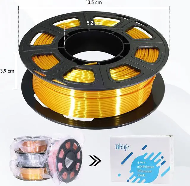 Alt view image 4 of 5 - 1.75mm 4 Spools Silk PLA 3D Printer Filament Bundle: Shiny Metallic Gold/Silver/Copper/Rose Gold, Each Spool 250g, Widely Fit for 3D Printer/Pen, Total 1Kg 3D Printing Filament Material