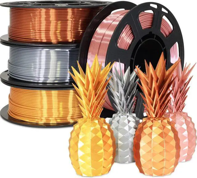 Main image of 1.75mm 4 Spools Silk PLA 3D Printer Filament Bundle: Shiny Metallic Gold/Silver/Copper/Rose Gold, Each Spool 250g, Widely Fit for 3D Printer/Pen, Total 1Kg 3D Printing Filament Material