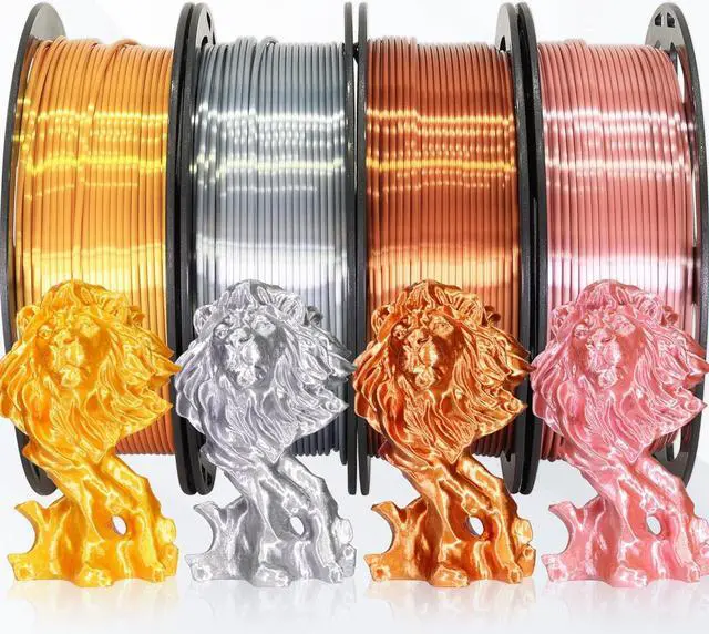 Alt view image 2 of 5 - 1.75mm 4 Spools Silk PLA 3D Printer Filament Bundle: Shiny Metallic Gold/Silver/Copper/Rose Gold, Each Spool 250g, Widely Fit for 3D Printer/Pen, Total 1Kg 3D Printing Filament Material