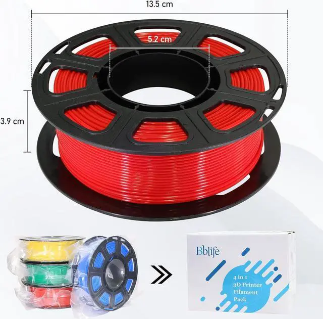 Alt view image 4 of 5 - 1.75mm 3D Printer PLA Filament 4 in 1 Bundle: Red, Blue, Yellow, Green, 4 Bright Colors Packed, 250g/Spool, 4 Spools Packed, Widely Fit for 3D Printer/3D Pen; Total 1Kg 3D Printing Material