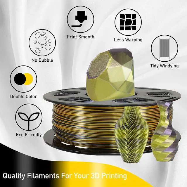 Alt view image 4 of 6 - Bicolor Double Colors Silk Metallic Gold Black PLA Coextrusion Filament, 1.75mm 2 Colors in 1 Printing 2 Colored Silk PLA, Widely Fit for 3D Printer, 2.2lbs/1kg Dual Color Material