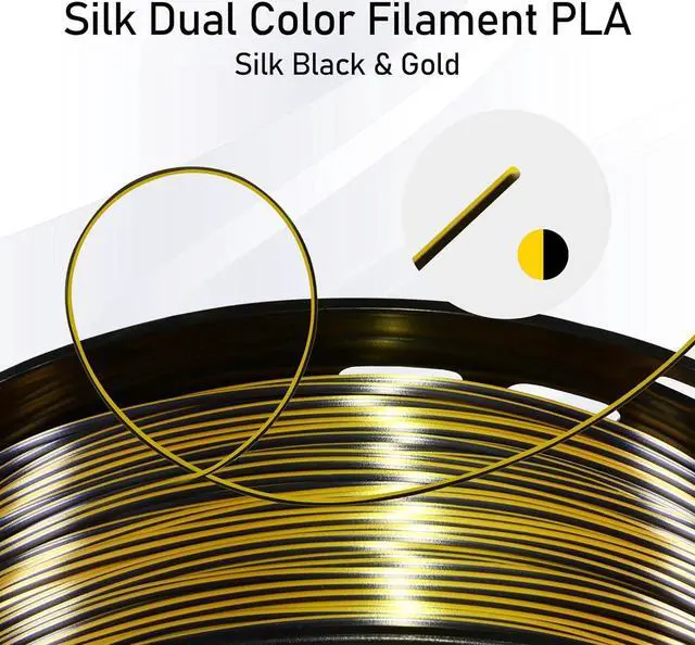 Alt view image 5 of 6 - Bicolor Double Colors Silk Metallic Gold Black PLA Coextrusion Filament, 1.75mm 2 Colors in 1 Printing 2 Colored Silk PLA, Widely Fit for 3D Printer, 2.2lbs/1kg Dual Color Material