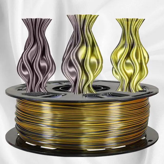 Alt view image 2 of 6 - Bicolor Double Colors Silk Metallic Gold Black PLA Coextrusion Filament, 1.75mm 2 Colors in 1 Printing 2 Colored Silk PLA, Widely Fit for 3D Printer, 2.2lbs/1kg Dual Color Material