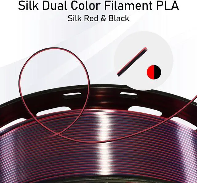 Alt view image 5 of 6 - 3D Printing Silk PLA Shiny Red Black 2 Colors in 1 Coextrusion 3D Filament, 1.75mm 1KG Dual Bicolor Double Colors 3D Printer Material Widely Support for Printers