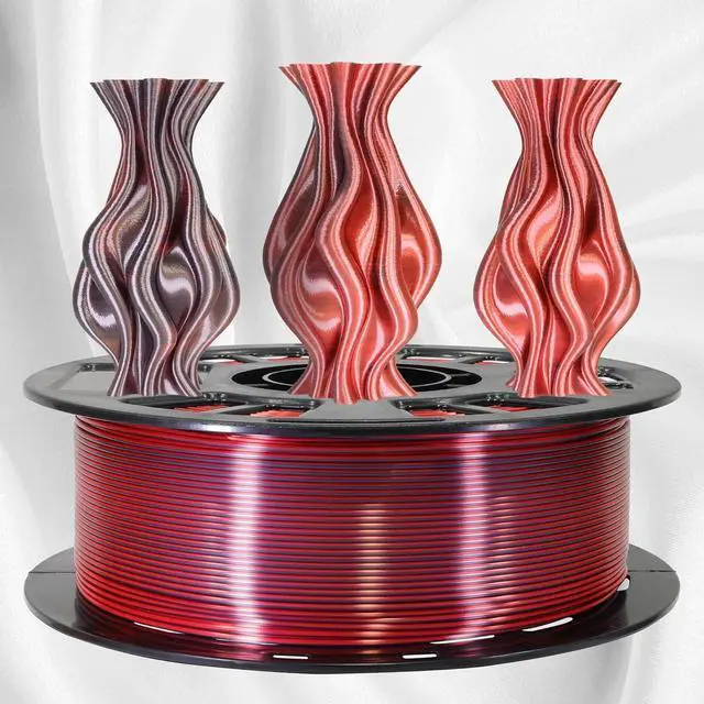 Alt view image 2 of 6 - 3D Printing Silk PLA Shiny Red Black 2 Colors in 1 Coextrusion 3D Filament, 1.75mm 1KG Dual Bicolor Double Colors 3D Printer Material Widely Support for Printers