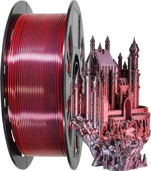 Main image of 3D Printing Silk PLA Shiny Red Black 2 Colors in 1 Coextrusion 3D Filament, 1.75mm 1KG Dual Bicolor Double Colors 3D Printer Material Widely Support for Printers