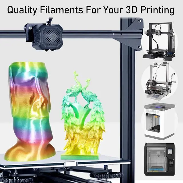 Alt view image 3 of 7 - 1.75mm Silk Shiny 4 Types Rainbow Multi Colored Fast Color Change PLA 4 in 1 3D Printer Filament Bundle: 4 Types Multi Colored Silk PLA, 250g/Spool, 4 Spools 3D Printing Filament