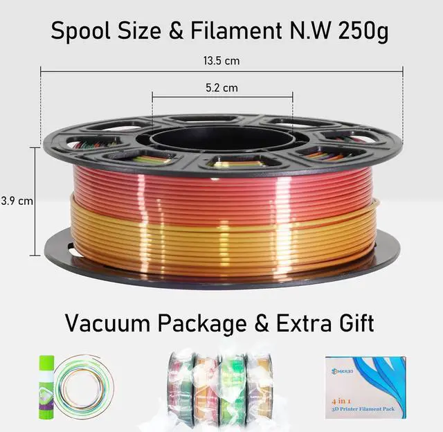 Alt view image 6 of 7 - 1.75mm Silk Shiny 4 Types Rainbow Multi Colored Fast Color Change PLA 4 in 1 3D Printer Filament Bundle: 4 Types Multi Colored Silk PLA, 250g/Spool, 4 Spools 3D Printing Filament