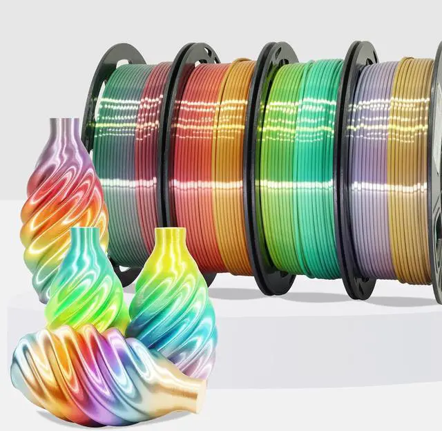 Alt view image 5 of 7 - 1.75mm Silk Shiny 4 Types Rainbow Multi Colored Fast Color Change PLA 4 in 1 3D Printer Filament Bundle: 4 Types Multi Colored Silk PLA, 250g/Spool, 4 Spools 3D Printing Filament