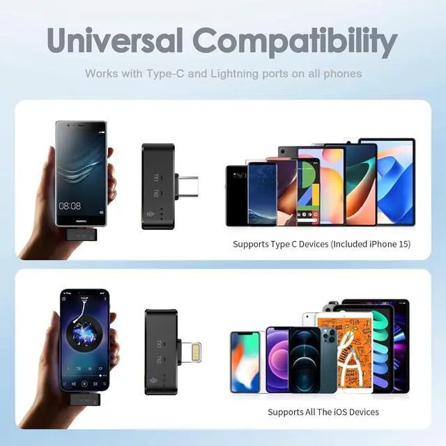 Alt view image 6 of 6 - Wireless Lavalier Microphone for iPhone/Android with Lightning/USB C(2 TX+2 RX+Charging Case), Mini Microphone with Noise Cancellation, 35H Battery, Clip on Lapel Mic for Video Recording Vlog