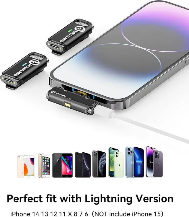 Alt view image 2 of 7 - Hollyland Lark C1 Wireless Lavalier Microphone for iPhone, MFi Certified, Plug and Play, Noise Cancelling Lapel Mic with 656ft Transmission, 32H Working Time, Compatible with iPhone, iPad-Black