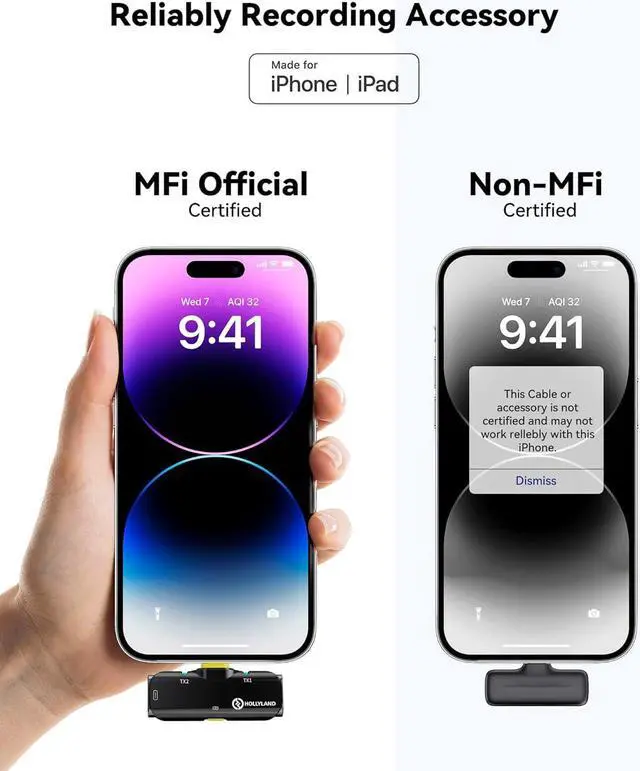 Alt view image 3 of 7 - Hollyland Lark C1 Wireless Lavalier Microphone for iPhone, MFi Certified, Plug and Play, Noise Cancelling Lapel Mic with 656ft Transmission, 32H Working Time, Compatible with iPhone, iPad-Black