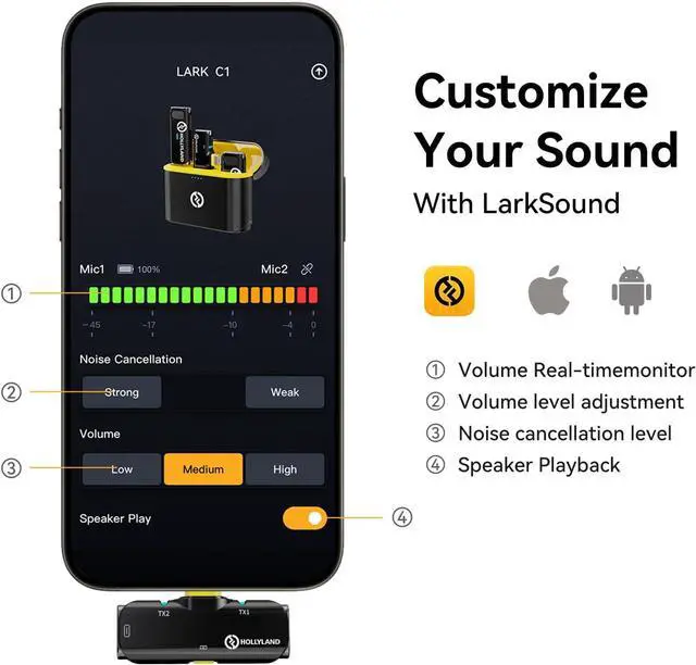 Alt view image 7 of 7 - Hollyland Lark C1 Wireless Lavalier Microphone for iPhone, MFi Certified, Plug and Play, Noise Cancelling Lapel Mic with 656ft Transmission, 32H Working Time, Compatible with iPhone, iPad-Black