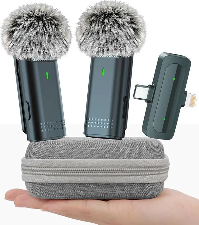 Main image of 2 Pack Wireless Microphone for iPhone USB C Lav Mic for iPhone 15 Android Phone Video Recording Noise Cancelling Lapel Lavalier Microphone Live Stream Podcast (USB C & Lightning Plug)