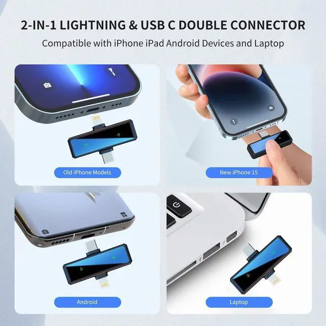 Alt view image 2 of 7 - Wireless Lavalier Microphone with Charging Case, Lightning & USB C Dual Wireless Lapel Mini Mics with Noise Cancellation, Total 48H Battery Life, 65FT, for iPhone & Android, YouTube, Tiktok Recording