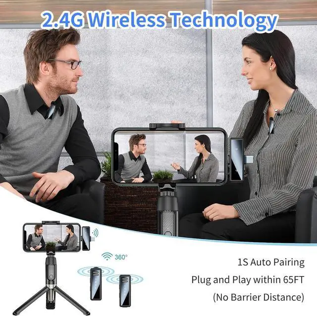 Alt view image 5 of 7 - Wireless Lavalier Microphone with Charging Case, Lightning & USB C Dual Wireless Lapel Mini Mics with Noise Cancellation, Total 48H Battery Life, 65FT, for iPhone & Android, YouTube, Tiktok Recording