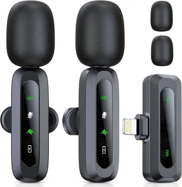Main image of Wireless Lavalier Microphone for iPhone iPad, 2pcs Mini Microphone Plug-Play for Video Recording, Clip on Lapel Mics for Interview, Podcast, Tiktok, Vlog, YouTube