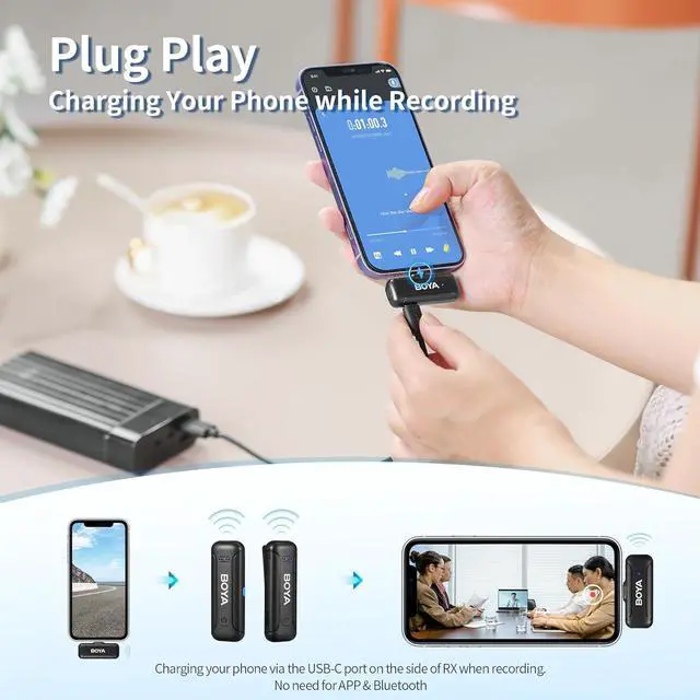 Alt view image 5 of 7 - Wireless Lavalier Lapel Microphones for iPhone iPad, Noise Reduction, BY-WM3T-D2 Cordless 2 Pack Mini Condenser Mics for Vlog Podcast Live Stream Interview Youtube Facebook TikTok Video Recording