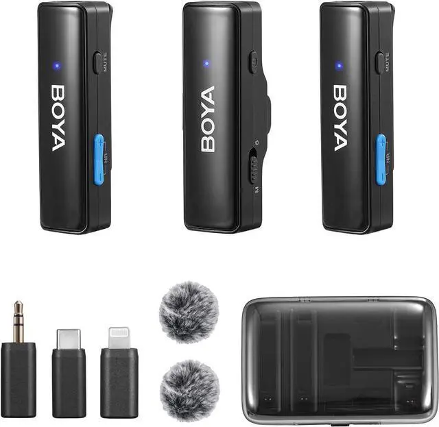Main image of BOYALINK Wireless Lavalier Microphone for iPhone Android Camera Vlogging, All-in-One Lapel Dual Mic System & Lightning & USB-C Inputs & Battery Case for Smartphones DSLR YouTube Facebook Live