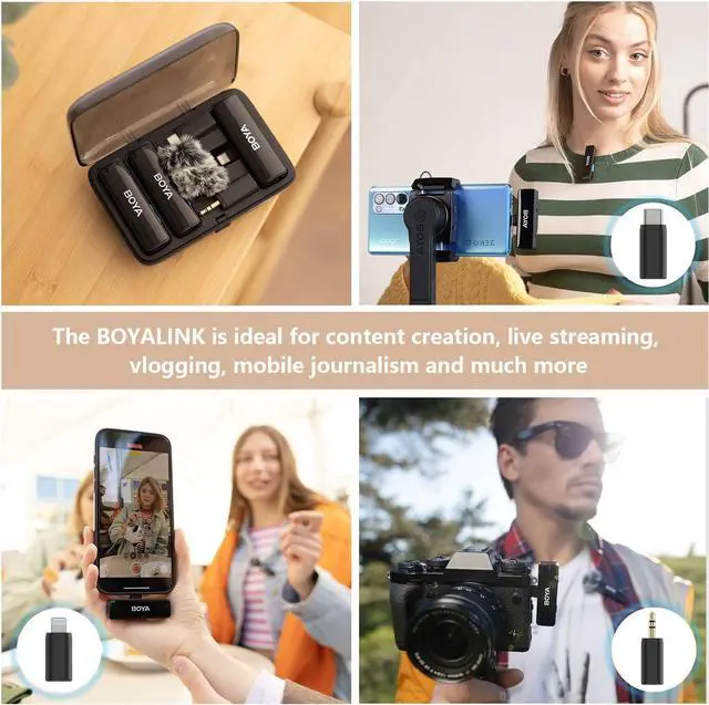 Alt view image 2 of 7 - BOYALINK Wireless Lavalier Microphone for iPhone Android Camera Vlogging, All-in-One Lapel Dual Mic System & Lightning & USB-C Inputs & Battery Case for Smartphones DSLR YouTube Facebook Live