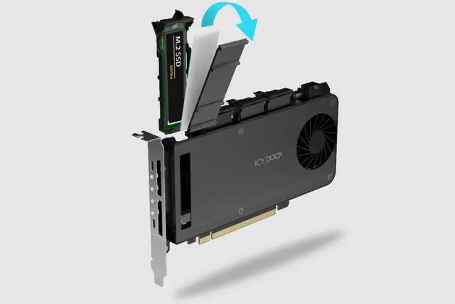 Alt view image 3 of 5 - ExpressSlot MB204MP-B Removable 4 Bay M.2 NVMe SSD to PCIe x16 Mobile Rack Enclosure/Adapter Card for PCIe Expansion Slot (PCIe Bifurcation required)