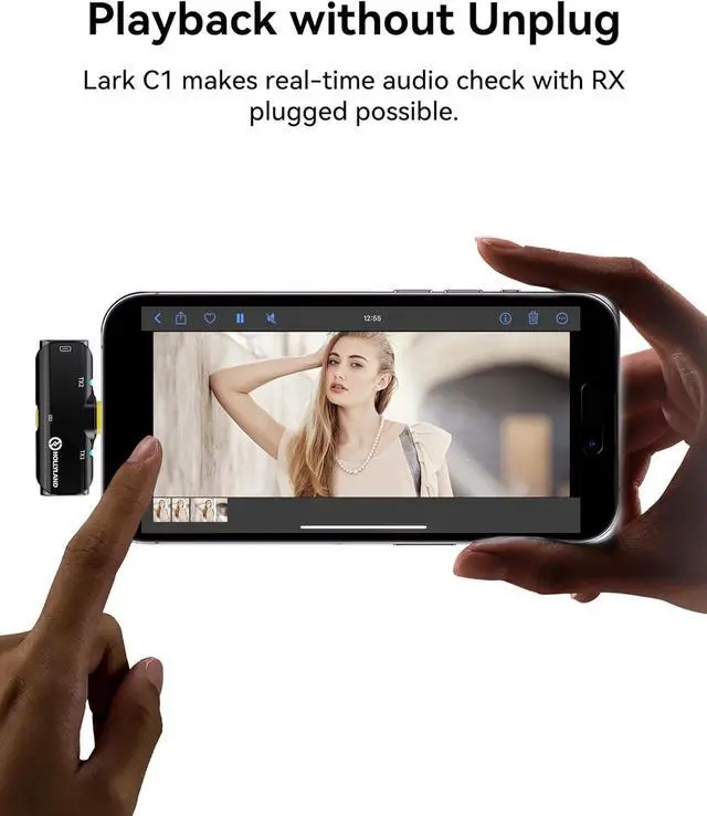 Alt view image 5 of 7 - Hollyland Lark C1 Wireless Lavalier Microphone for iPhone, MFi Certified, Plug and Play, Noise Cancelling Lapel Mic with 656ft Transmission, 32H Working Time, Compatible with iPhone, iPad-Black
