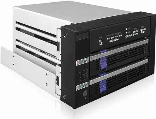 Main image of FatCage RAID MB901SPR-B R1 Dual 2.5"/3.5" SATA Drive Removable RAID 1 & JBOD Mobile Rack Enclosure in 2 x 5.25" Bay