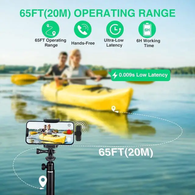 Alt view image 2 of 7 - Wireless Lavalier Microphone for iPhone ipad Android,Wireless Lapel clip on microphone(2 Microphones with 2 Receivers) Plug-Play Auto-Sync for Facebook,YouTube,Video Vlog Recording,TikTok