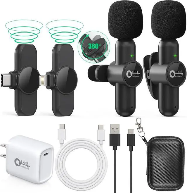 Main image of Wireless Lavalier Microphone for iPhone ipad Android,Wireless Lapel clip on microphone(2 Microphones with 2 Receivers) Plug-Play Auto-Sync for Facebook,YouTube,Video Vlog Recording,TikTok