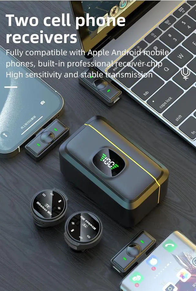 Alt view image 4 of 7 - Wireless Lavalier Microphone for iPhone iPad Laptop Android with Charging Case 164ft Transmission Range & 72 Hours Battery, Magnetic & Lavalier Wear Wireless Mic for Video Record, Interview, Vlogs
