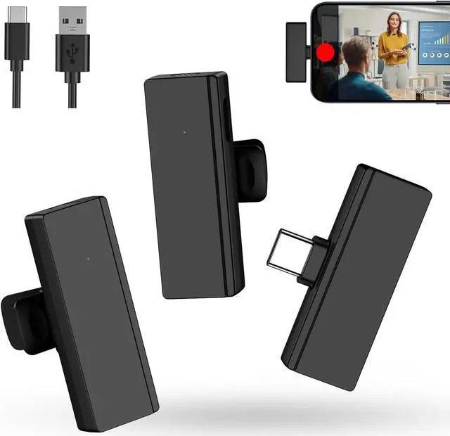 Professional Wireless Lavalier Microphone USB C, Lapel Mic for iPhone 15 Pro Max/Plus,Android,2Pack Noise Canceling Cordless Clip on Recording Mic,Mini Lav Mic for Interview Video Vlog YouTube TikTok