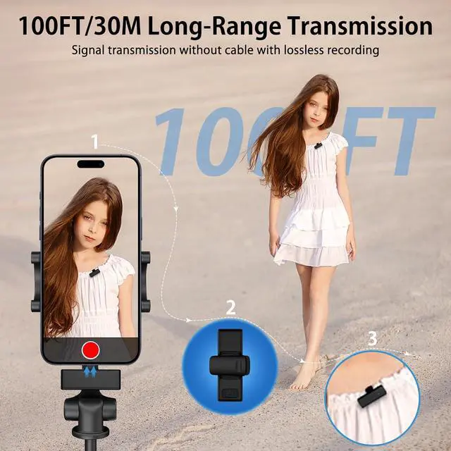 Alt view image 6 of 7 - Professional Wireless Lavalier Microphone USB C, Lapel Mic for iPhone 15 Pro Max/Plus,Android,2Pack Noise Canceling Cordless Clip on Recording Mic,Mini Lav Mic for Interview Video Vlog YouTube TikTok