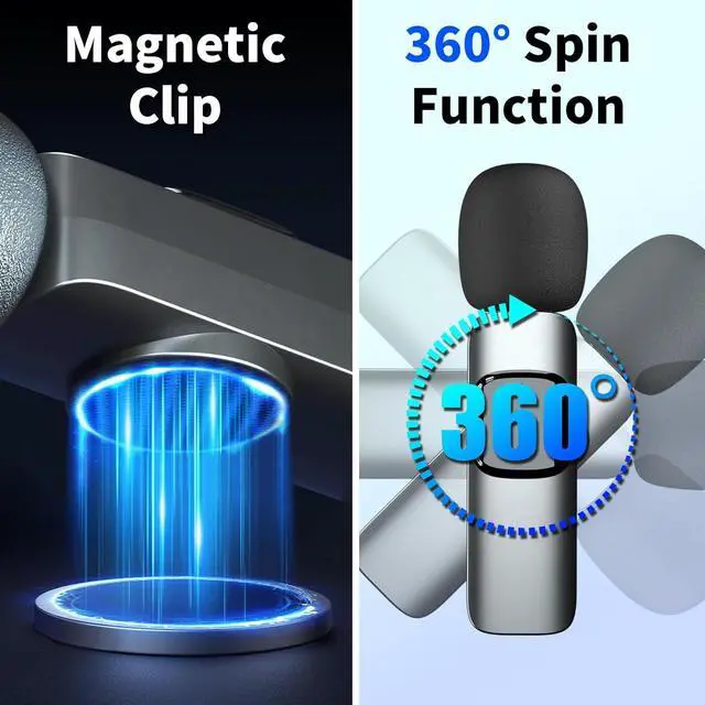 Alt view image 2 of 7 - Wireless Microphone Lavalier Lapel Mics , 2 Pack 4-IN-1 Rechargeable Mini Cordless Magnetic Clip Small Microphone 360°Adjustable Noise Canceling with USB, Type C, Lightning Ports, 3.5mm Headphone Plug