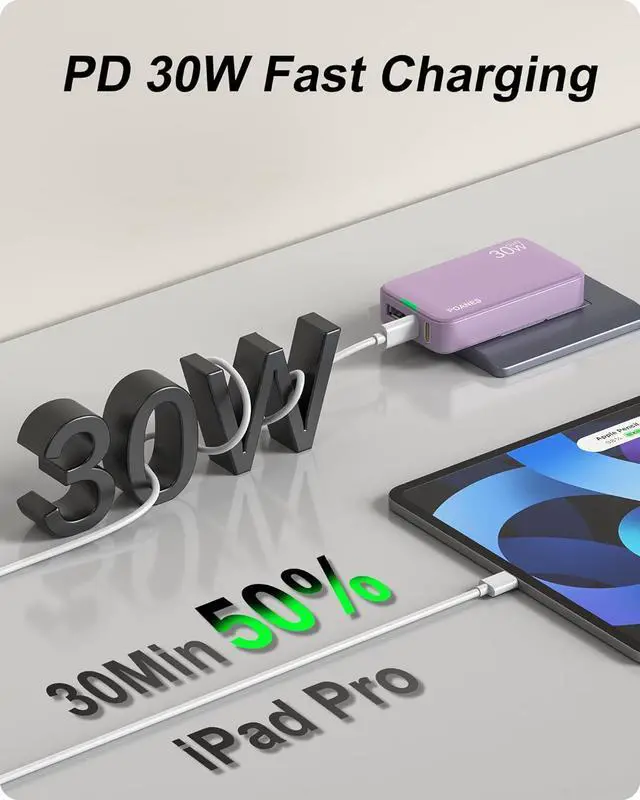 Alt view image 4 of 7 - Flat USB C Wall Charger 30W, 3 Ports Ultra-Slim PD Block Fast Charging USB C Wall Charger with Foldable Plug for iPad/Pro, iPhone 15/14/13/XR/Pro Max, Galaxy S23,S22 etc (PINK-30W)