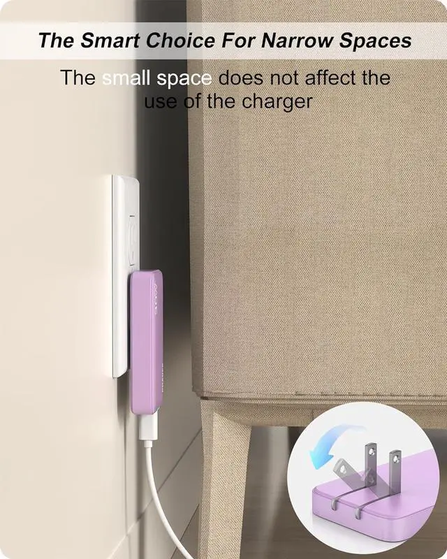 Alt view image 2 of 7 - Flat USB C Wall Charger 30W, 3 Ports Ultra-Slim PD Block Fast Charging USB C Wall Charger with Foldable Plug for iPad/Pro, iPhone 15/14/13/XR/Pro Max, Galaxy S23,S22 etc (PINK-30W)