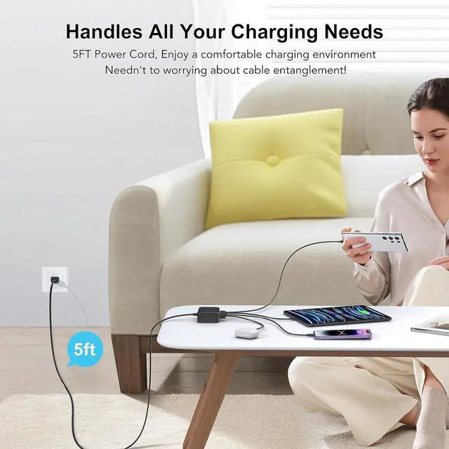 Alt view image 7 of 7 - USB C Fast Charger 100W GaN 6 Port Type USB C Charging Station Hub Block USB C Wall Charger Power Strip Adapter Plug Cube Brick 3 USB C 3 USB A for iPad iPhone 15 14 13 12 11 Pro Max Pixel Note Galaxy