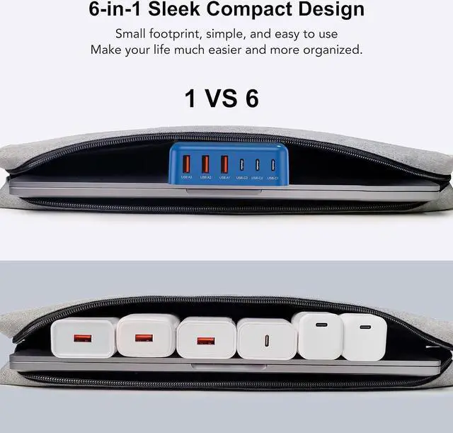 Alt view image 4 of 7 - USB C Fast Charger 100W GaN 6 Port Type USB C Charging Station Hub Block USB C Wall Charger Power Strip Adapter Plug Cube Brick 3 USB C 3 USB A for iPad iPhone 15 14 13 12 11 Pro Max Pixel Note Galaxy