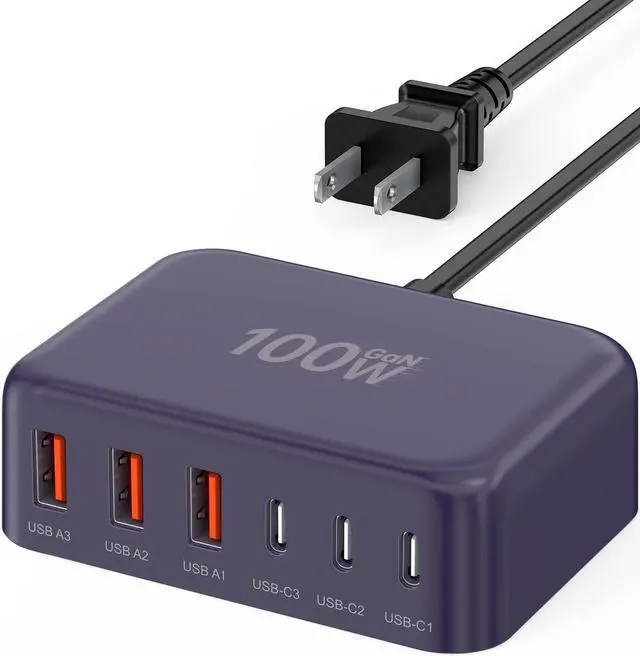 Main image of USB C Fast Charger 100W GaN 6 Port Type USB C Charging Station Hub Block USB C Wall Charger Power Strip Adapter Plug Cube Brick 3 USB C 3 USB A for iPad iPhone 15 14 13 12 11 Pro Max Pixel Note Galaxy