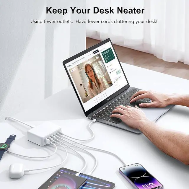 Alt view image 4 of 7 - USB C Fast Charger 6 Port Desktop PD GaN Fast Charger Charging Station Block Hub USB C Laptop Power Adapter Compatible with MacBook Pro/Air iPad Pro iPhone 15 14 13 12 Galaxy S23 Note 20 Pixel LG