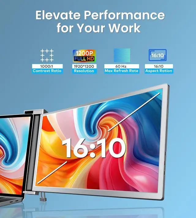 Alt view image 3 of 7 - 14 Triple Laptop Screen Extender, 1920 * 1200P FHD IPS Portable Monitor for 15 - 17.3" Laptop, 16:10, Dual Monitor Display for Win/MAC (Not suited to M1/M2/M3 chips), HDMI/USB-C Plug & Play.