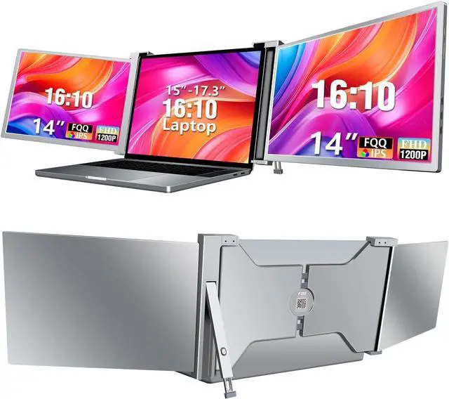 Main image of 14 Triple Laptop Screen Extender, 1920 * 1200P FHD IPS Portable Monitor for 15 - 17.3" Laptop, 16:10, Dual Monitor Display for Win/MAC (Not suited to M1/M2/M3 chips), HDMI/USB-C Plug & Play.