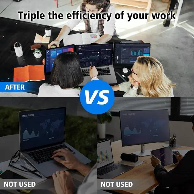 Alt view image 7 of 7 - Laptop Screen Extender Triple Monitor - 14" Portable Monitor FHD 1080P Tri-screen Attachment Extended for Laptop Extra Screen Compatible with Windows Mac Dex Chrome Travel Work Fits 13-17" Laptops