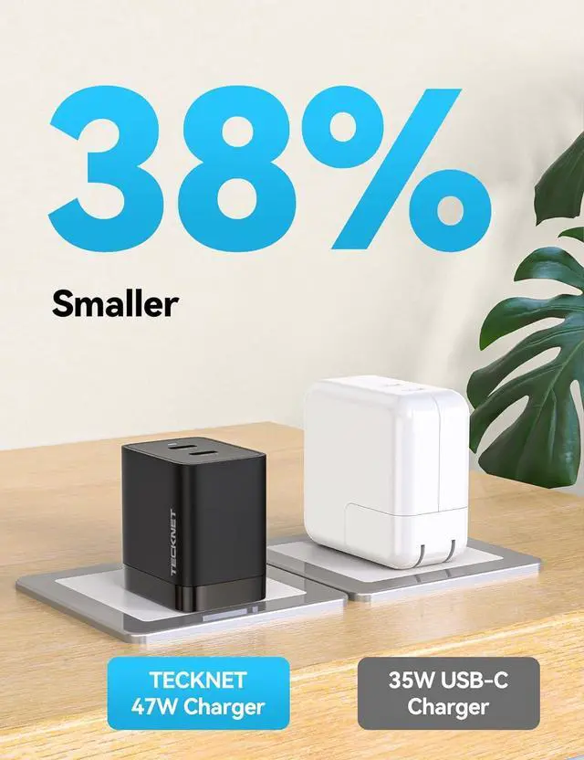Alt view image 3 of 7 - USB C Charger, 47W GaN Charger PD3.0 Fast Charger Block, Foldable Dual USB C Wall Charger Compatible with iPhone 15 Pro Max/15 Plus/15 Pro/15/14/13/12, Samsung S23, iPad Pro, Pixel, Switch