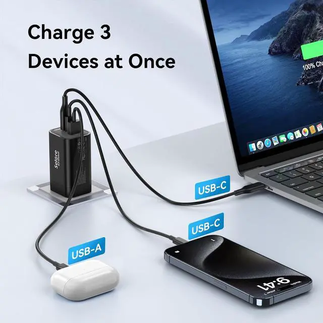 Alt view image 3 of 7 - 65W USB C Charger Plug Fast Charging Foldable Wall Plug with 100W USB C Cable, USB C Wall Charger Block for MacBook Pro/Air, iPad, Samsung Galaxy S23/S22, iPhone 15/14, Dell XPS, Laptop