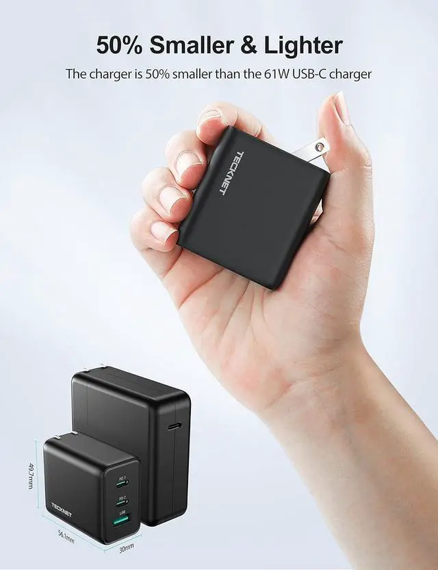 Alt view image 6 of 7 - USB C Charger 65W PD 3.0 GaN Charger Type C Foldable Adapter with 5ft Type C to C Cable, Fast Wall Charger Compatible with iPhone 15 Pro Max/15 Plus/15/14/MacBook Pro/iPad/Switch/Galaxy S23