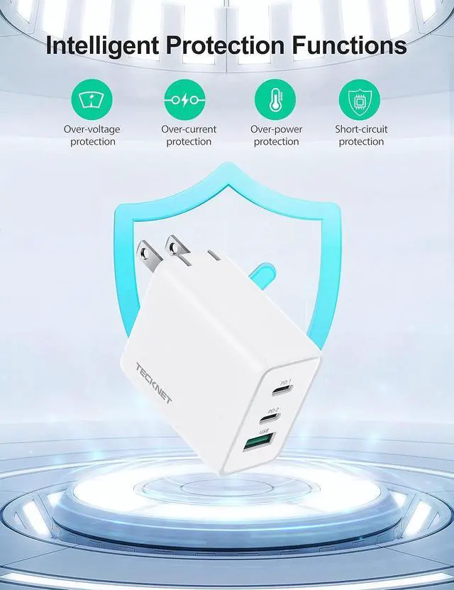 Alt view image 7 of 7 - USB C Charger 65W PD 3.0 GaN Charger Type C Foldable Adapter with 3-Port Fast Wall Charger Compatible with iPhone 15 Pro Max/15 Plus/15 Pro/15/14/13/12/MacBook Pro/iPad/Switch/Galaxy S23
