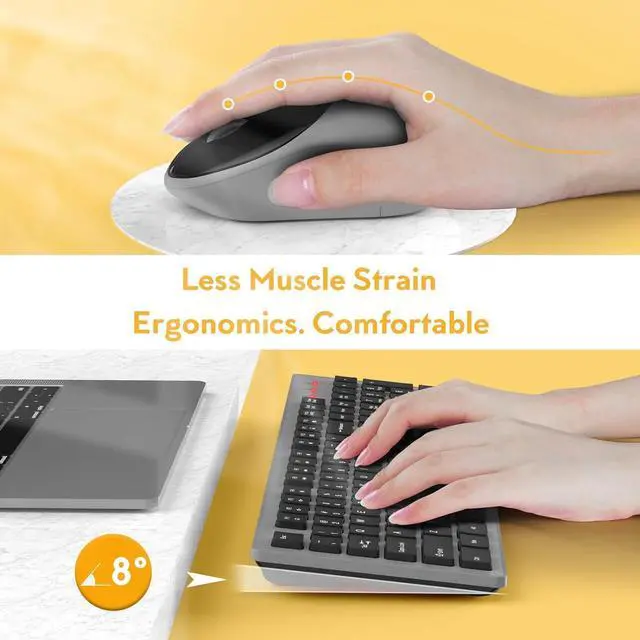 Alt view image 5 of 7 - Wireless Keyboard and Mouse, Trueque Silent 2.4GHz Cordless Full Size USB Mouse Combo, Long Battery Life, Lag-Free for Computer, Laptop, PC, Windows, Mac, Chrome OS (Gray)