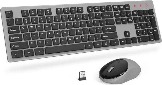 Main image of Wireless Keyboard and Mouse, Trueque Silent 2.4GHz Cordless Full Size USB Mouse Combo, Long Battery Life, Lag-Free for Computer, Laptop, PC, Windows, Mac, Chrome OS (Gray)