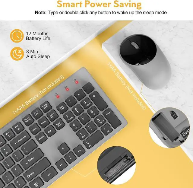 Alt view image 4 of 7 - Wireless Keyboard and Mouse, Trueque Silent 2.4GHz Cordless Full Size USB Mouse Combo, Long Battery Life, Lag-Free for Computer, Laptop, PC, Windows, Mac, Chrome OS (Gray)